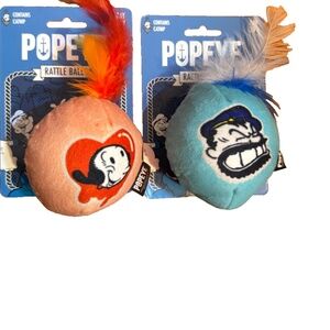 X's 2 Multipet Popeye Cat Rattle Ball with Feathers 2.5" Cartoon